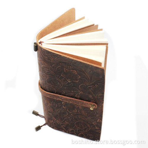 Boshiho Vintage Embossed Leather Journal Diary (Handmade) with leather strap closure